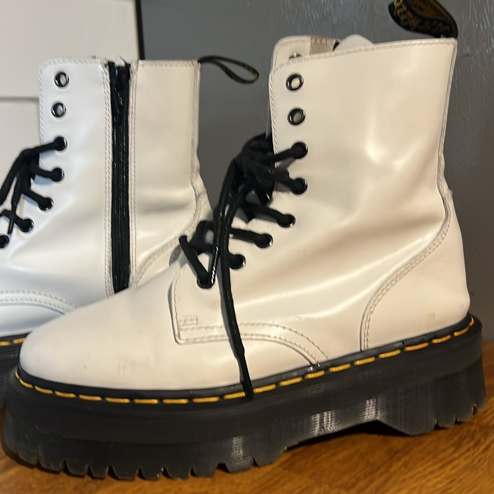 Dr. Martens Jadon Double Platform White Combat Boots with Black Accents